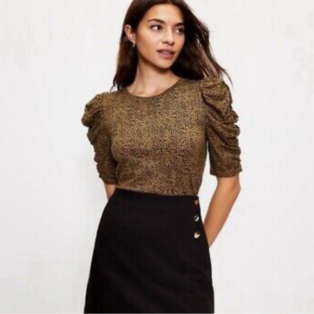 LOFT Metallic Gold Puff-Sleeve Knit Top